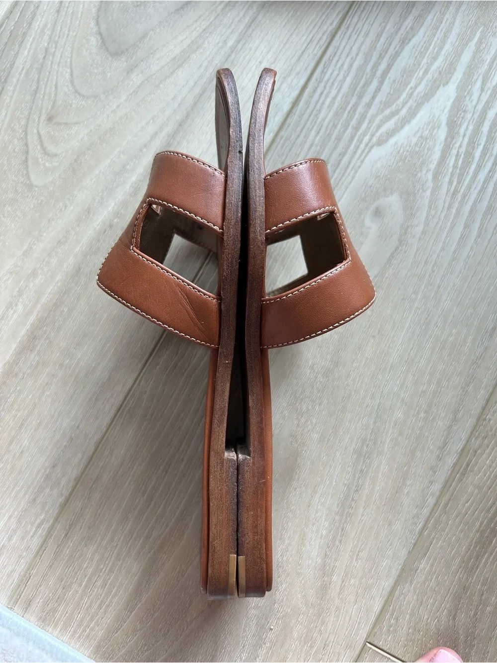 Authentic Hermès Oran Sandals in Classic Gold Calfskin Leather